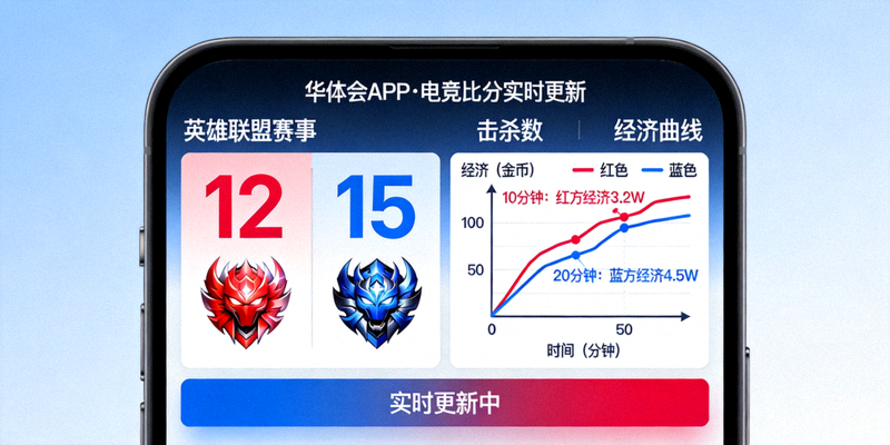 华体会APP电竞比分实时更新界面 - 展示英雄联盟赛事击杀数与经济曲线